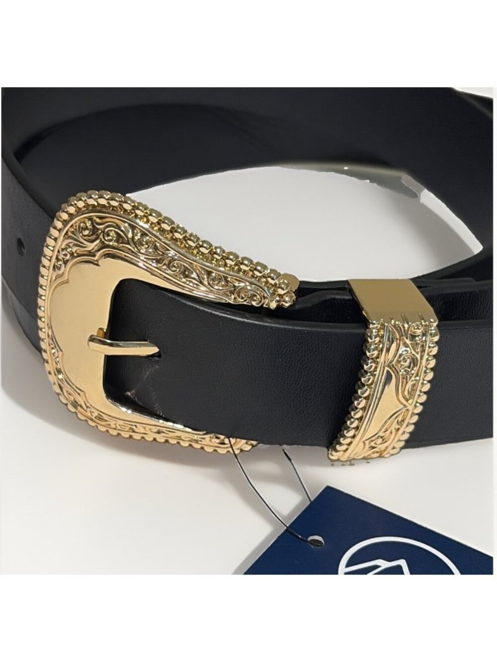 White Mountain Women's Black Faux Leather Belt Size L/XL Gold Buckle Western NEW